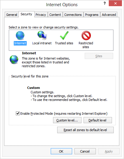 Internet Options Window